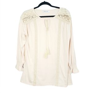 Misslook Beige Lace Accents & Tassels Top